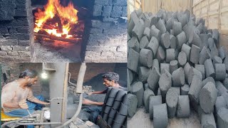 Making process of charcoal briquettes used as fuel in fire  How to make charcoal briquettes [upl. by Haleigh]