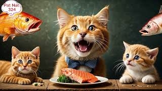 Cats eating raw fish  Kittens eating fish Feeding Cats ai animals cartoon animation anime [upl. by Anwahsak122]