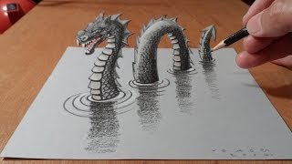 How To Draw A 3d Loch Ness Monster  Awesome Trick Art [upl. by Udela120]