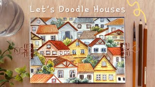 Lets Doodle Houses Step by Step with Watercolors [upl. by Osrock378]