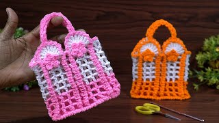 Amazing 🥰 So Cute Mini Bag Woolen knitting purse making easy project örgü model [upl. by Aetnuahs]