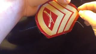 How to sew chevrons on a uniform Marine Corps Dress Blue Patches [upl. by Ettereve728]