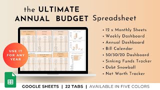 Video Tutorial  THE Ultimate Annual Budget UPDATED  Google Sheets Template [upl. by Cima]