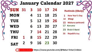 January Calendar 2027   januarycalender2027 [upl. by Carmina]