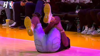 This Lakers Fan injured himself on the halfcourt shot 😳 [upl. by Redneval576]