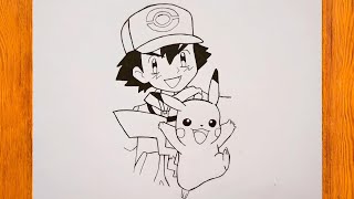 Drawing Ash and Pikachu  step by step  Pokemon [upl. by Damarra480]