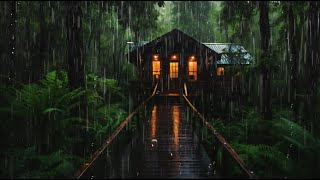 Goodbye Insomnia With Heavy RAIN Sound  Rain Sounds On Old Roof In Foggy Forest At Night Study [upl. by Poore]