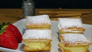 Receta Pastelitos de hojaldre con crema Miguelitos  Recetas paso a paso Loli Domínguez [upl. by Anavlys]