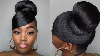 EASY 5 DOLLAR HIGH SLEEK BUN amp SWOOP  CUTE BLACK GIRL HAIRSTYLES  Tatiaunna [upl. by Hein]