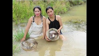 Beautiful Girl Fishing Amazing Fishing at Battambang How To Catch Fish By Hand Part 58 [upl. by Eselrahc]