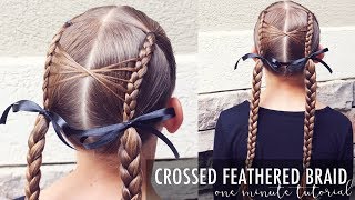 Crossed Feathered Braid  One Minute Tutorial  Brown Haired Bliss [upl. by Eirellav593]