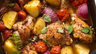 Mediterranean Baked Chicken Dinner Lemon Garlic Chicken Potato Bake [upl. by Enehpets649]