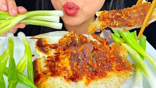 PAN FRIED DUMPLINGS DRENCH IN CHILI OIL with RAW GREEN ONIONS  ASMR  MUKBANG  EATING SOUNDS [upl. by Yv]