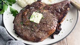 Marinated Air Fryer Ribeye Steak Recipe BoneIn [upl. by Yluj]